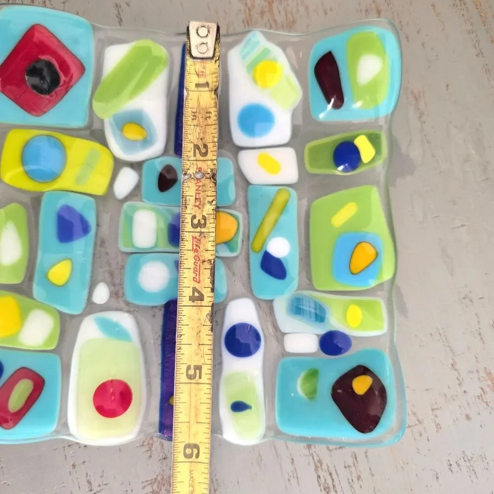 Studio Fused Art Glass Slumped Dish Geometric Mosaic Trinket Catchall 6
